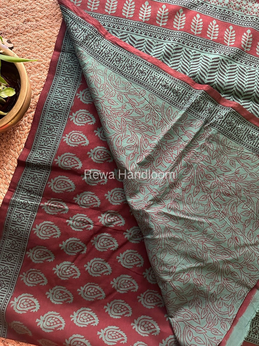 Maroon Bagh Print Cotton Saree NCBP10