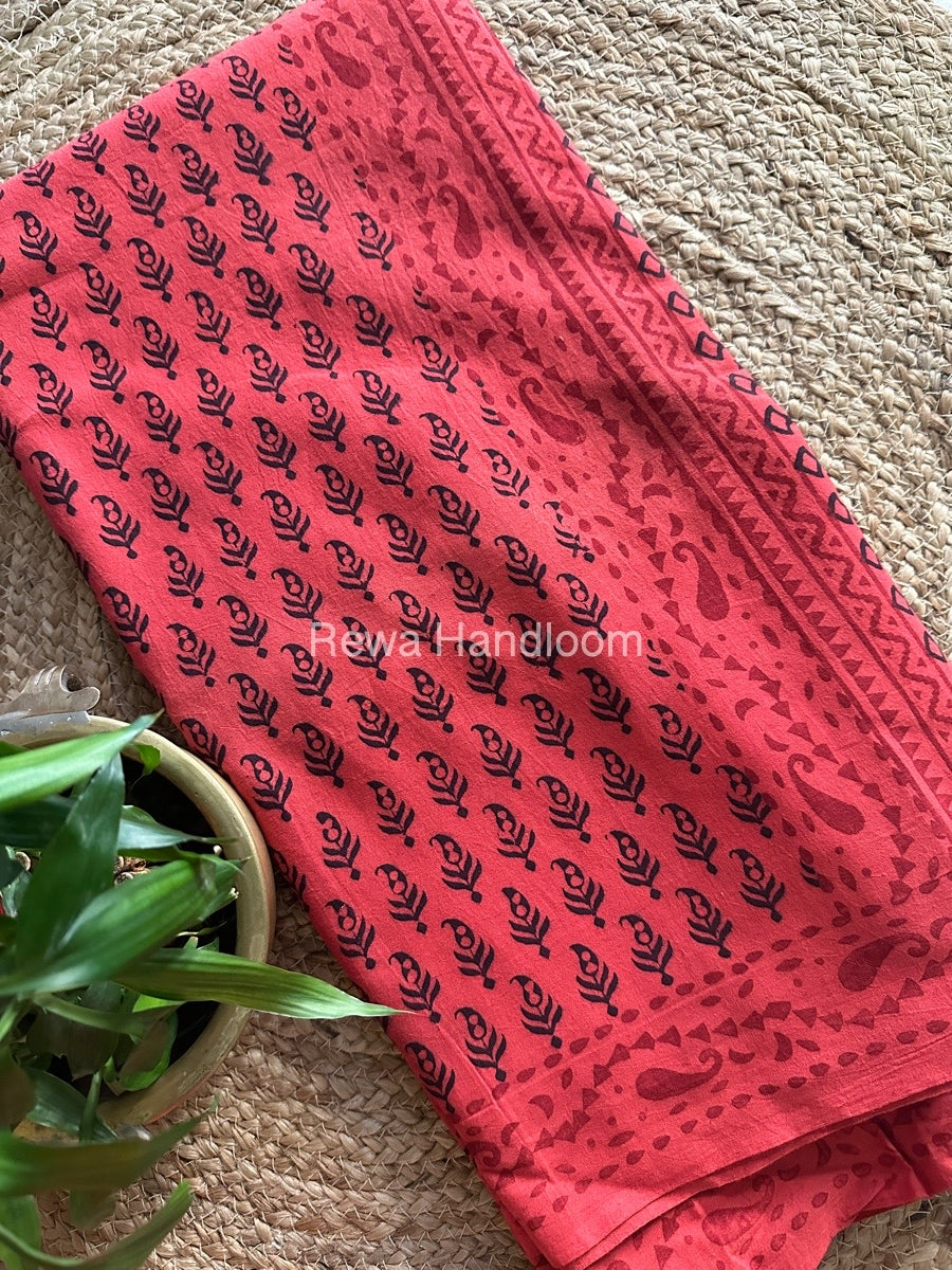 Peach Pink Bagh Print Cotton Saree NCBP16