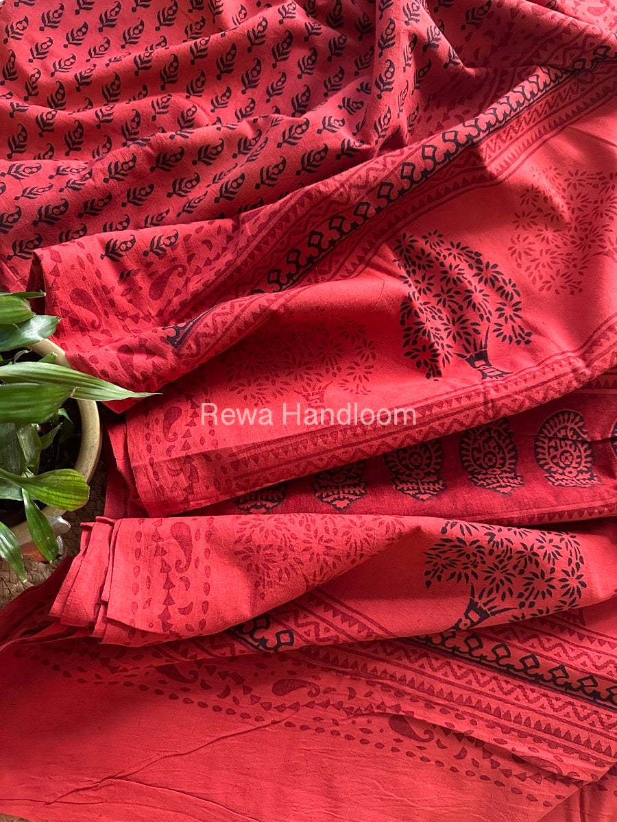 Peach Pink Bagh Print Cotton Saree NCBP16