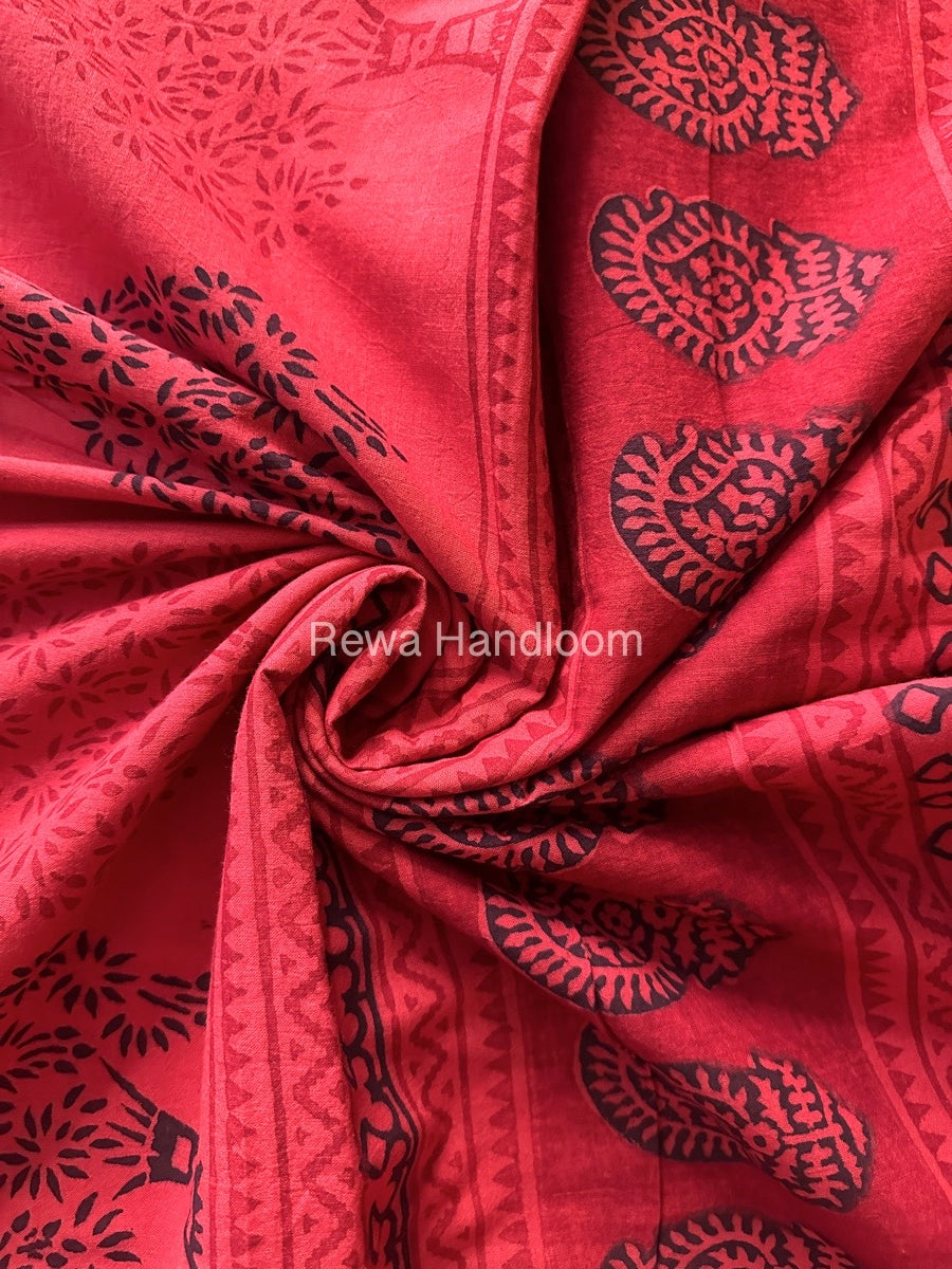 Peach Pink Bagh Print Cotton Saree NCBP16