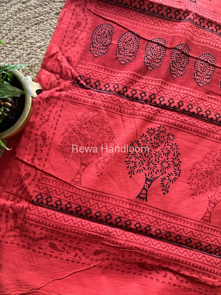 Peach Pink Bagh Print Cotton Saree NCBP16