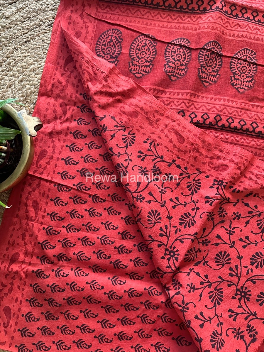 Peach Pink Bagh Print Cotton Saree NCBP16