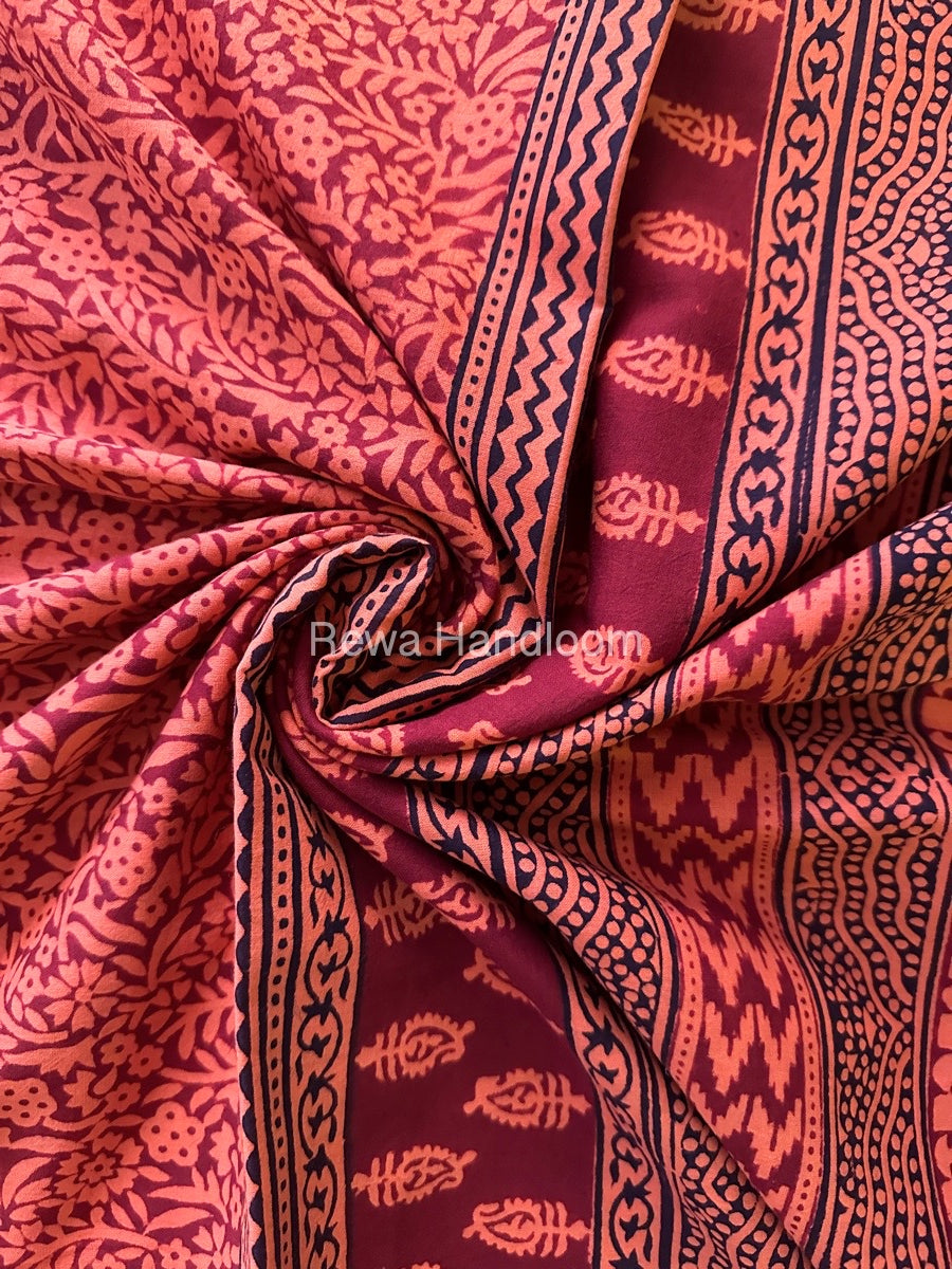Orange Bagh Print Cotton Saree NCBP100