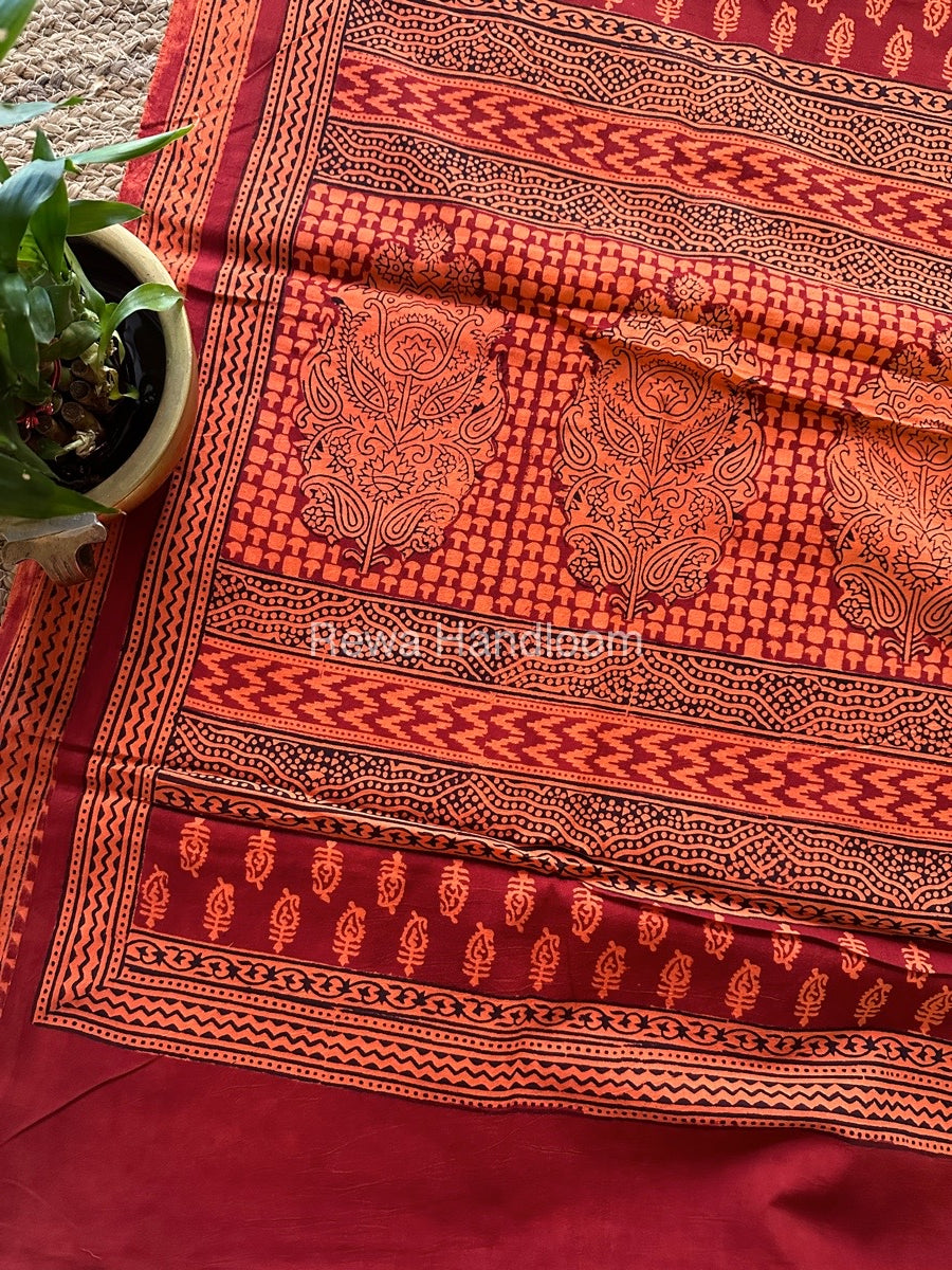 Orange Bagh Print Cotton Saree NCBP100