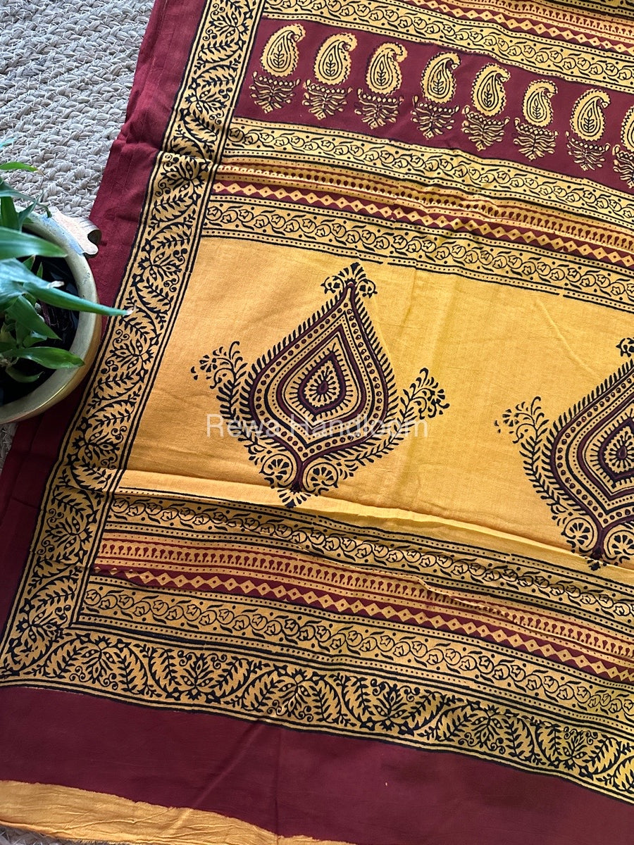 Dark Maroon Bagh Print Cotton Saree NCBP19
