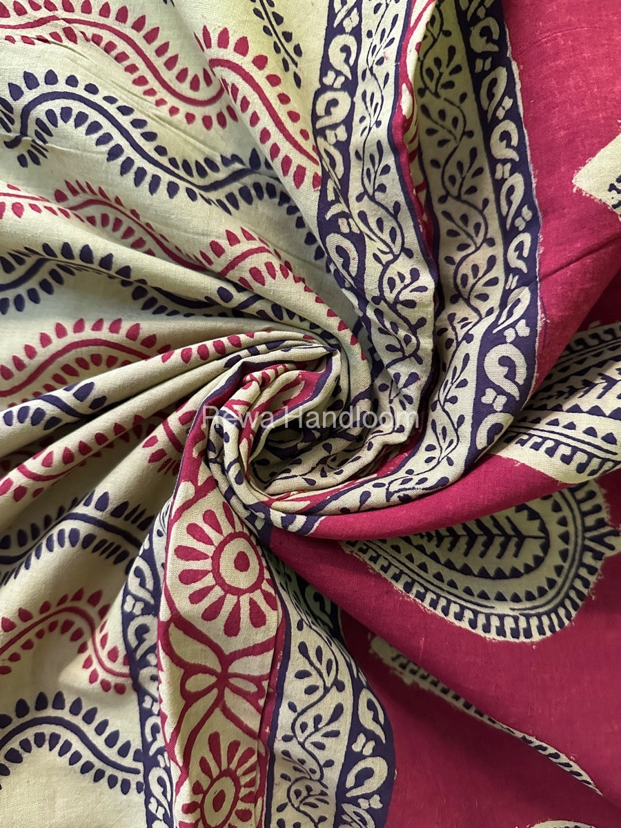 Parrot Green Bagh Print Cotton Saree NCBP102
