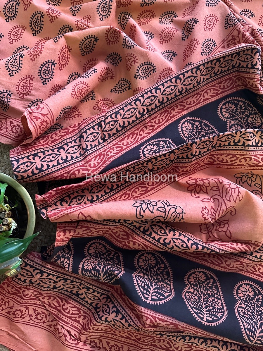 Peach Bagh Print Cotton Saree NCBP41