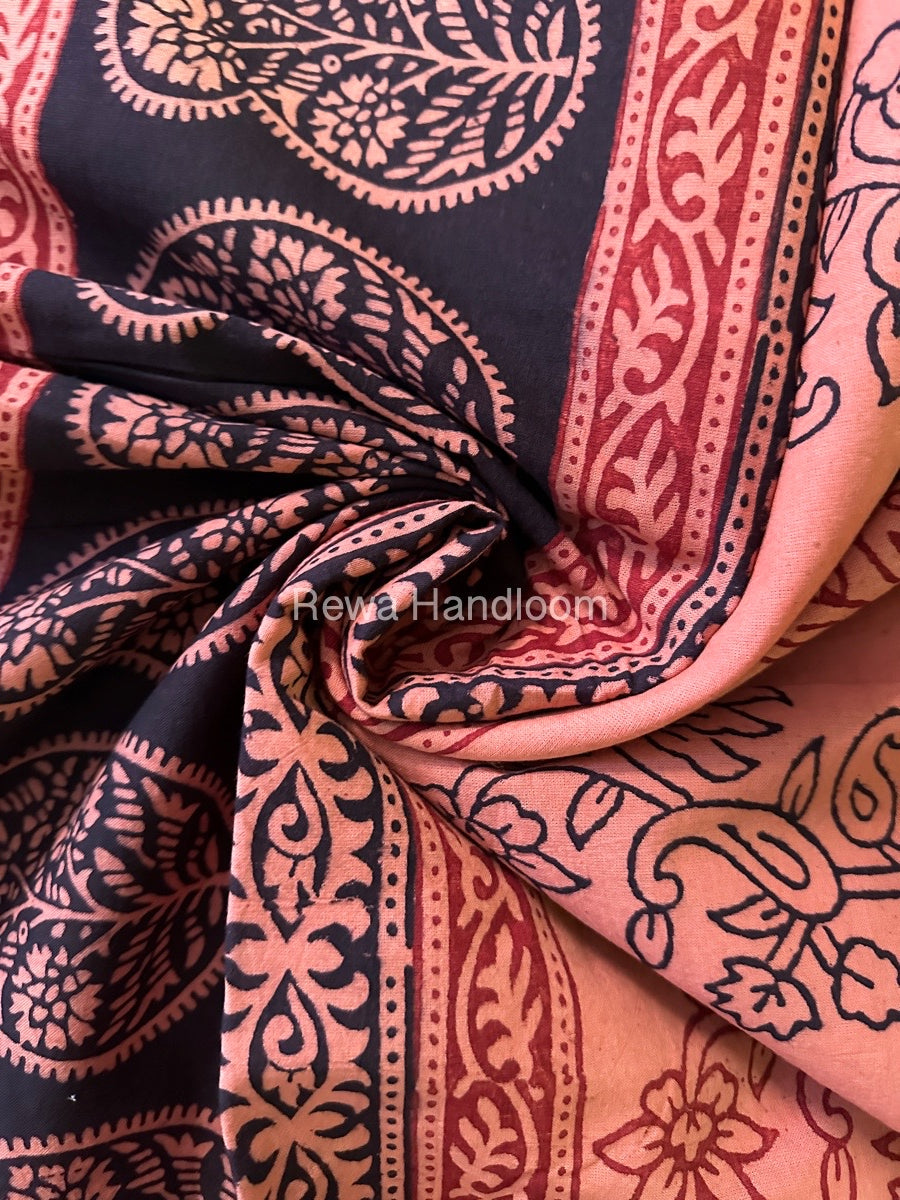 Peach Bagh Print Cotton Saree NCBP41