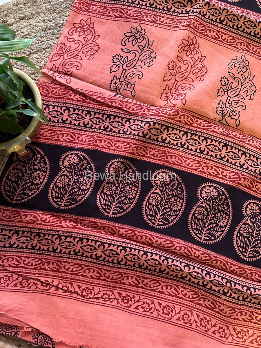 Peach Bagh Print Cotton Saree NCBP41