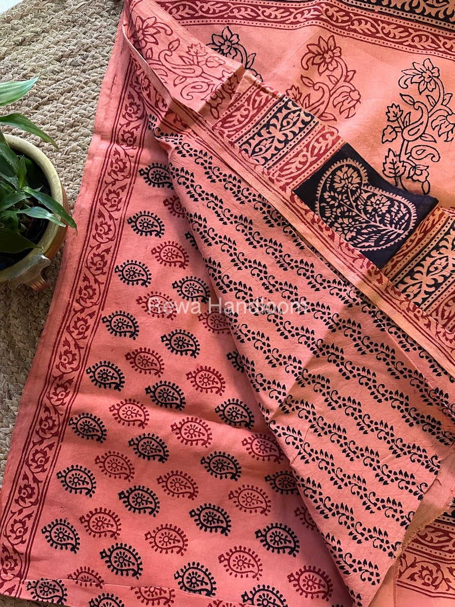 Peach Bagh Print Cotton Saree NCBP41
