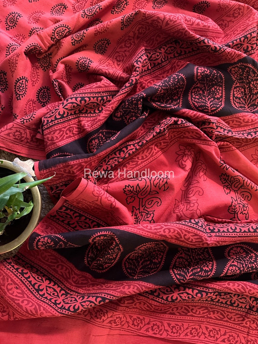 Orange Peach Bagh Print Cotton Saree NCBP40