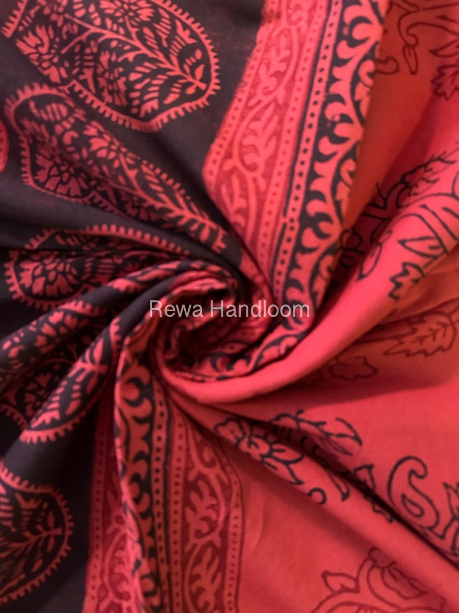 Orange Peach Bagh Print Cotton Saree NCBP40