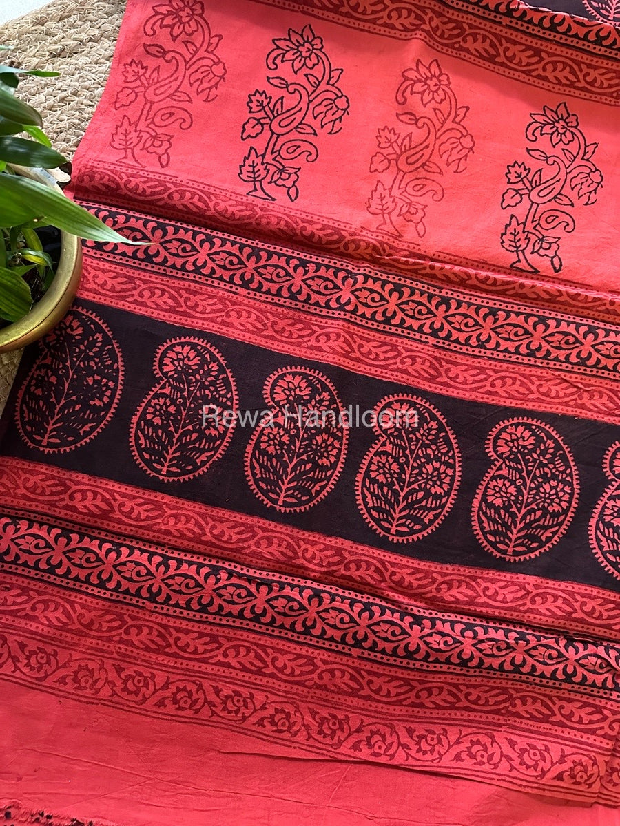 Orange Peach Bagh Print Cotton Saree NCBP40