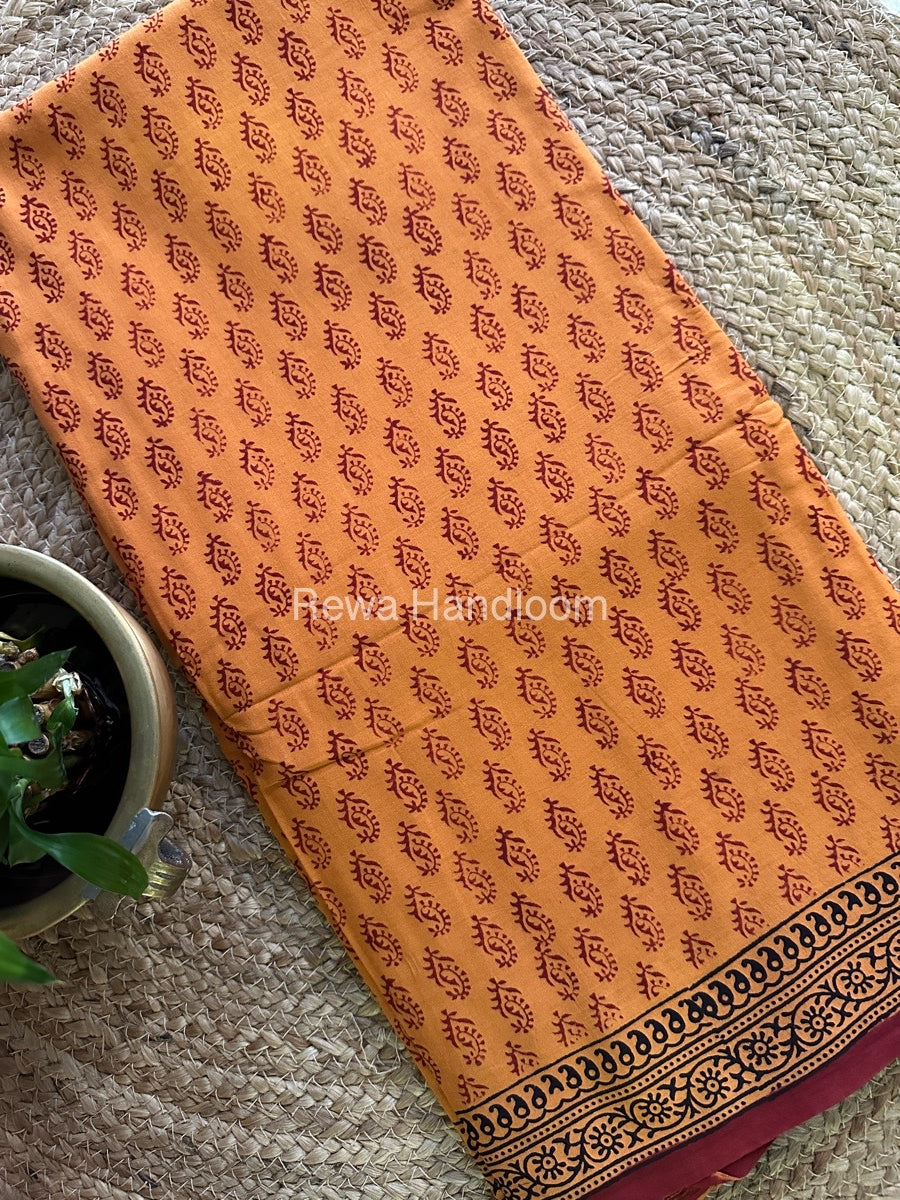 Yellow Bagh Print Cotton Saree NCBP38