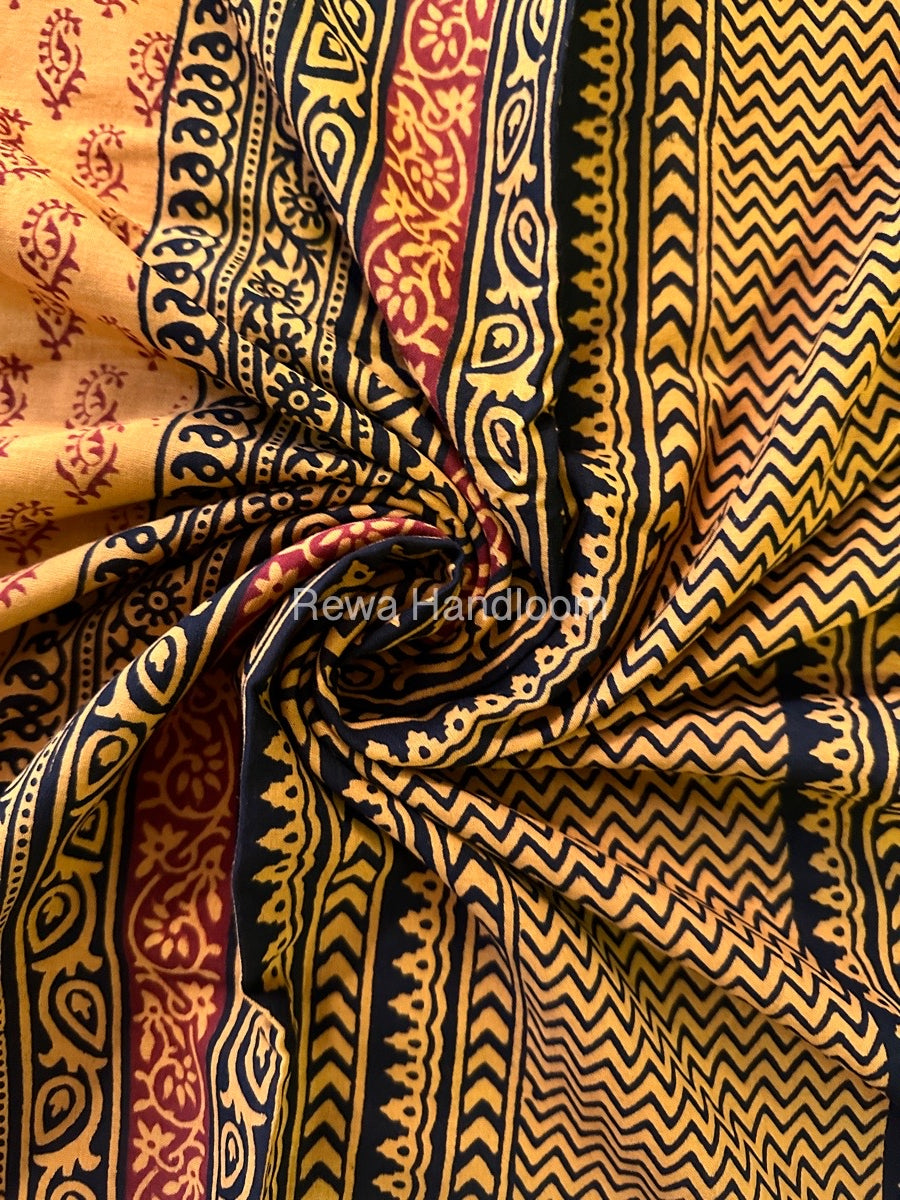 Yellow Bagh Print Cotton Saree NCBP38