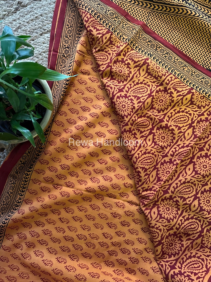 Yellow Bagh Print Cotton Saree NCBP38
