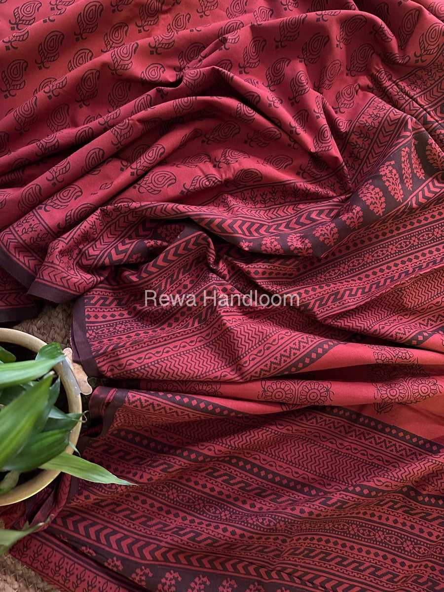 Red Bagh Print Cotton Saree NCBP43