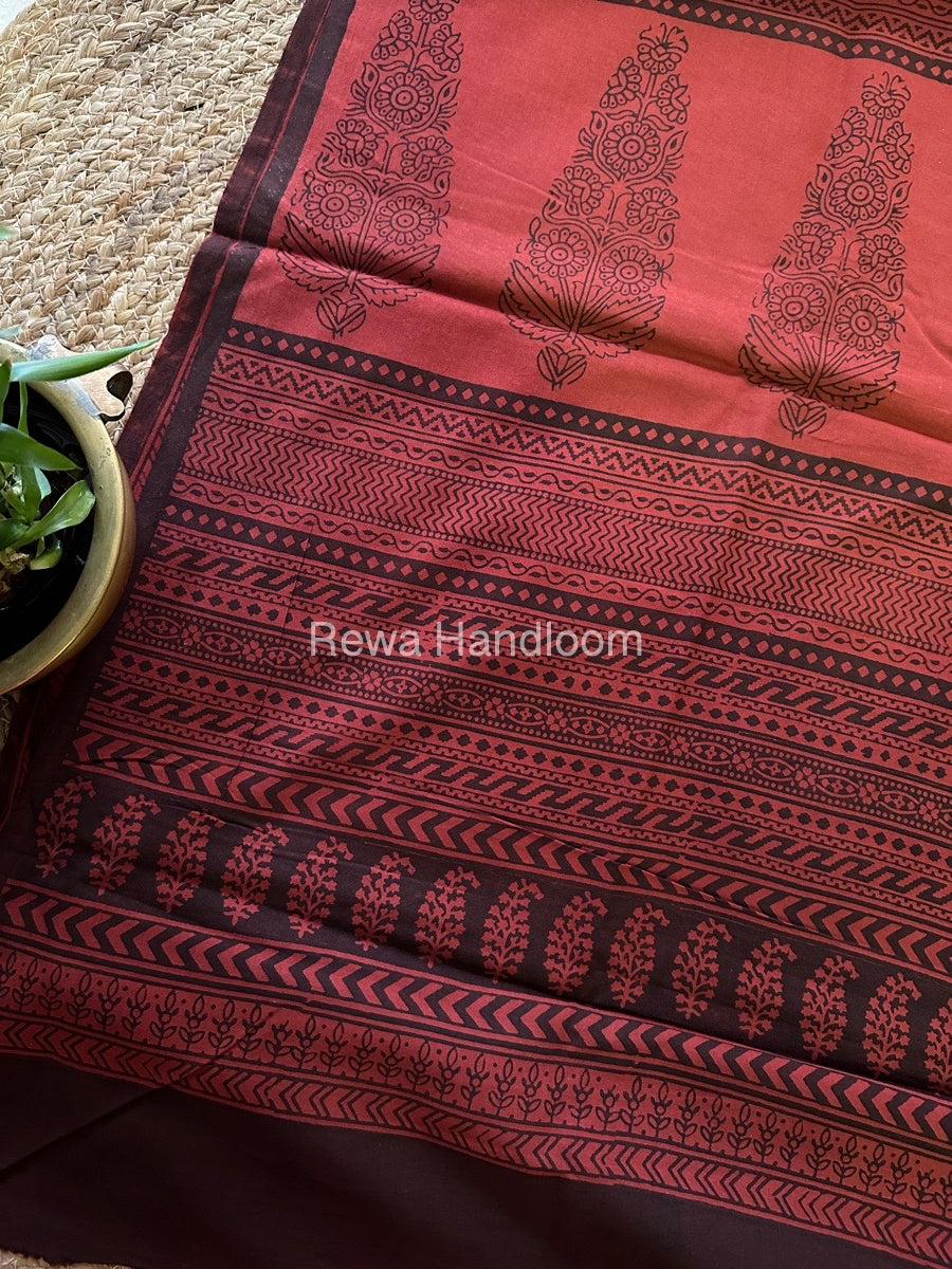 Red Bagh Print Cotton Saree NCBP43