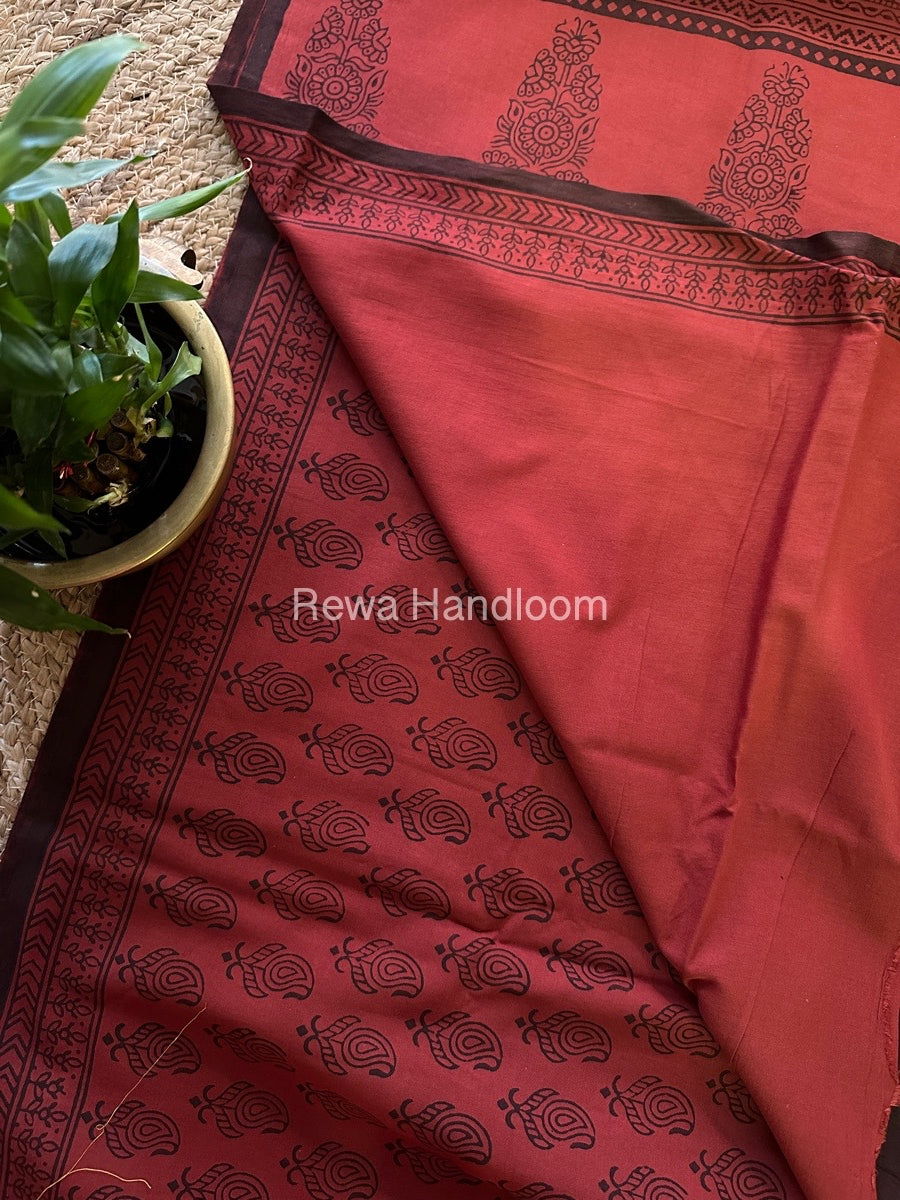Red Bagh Print Cotton Saree NCBP43