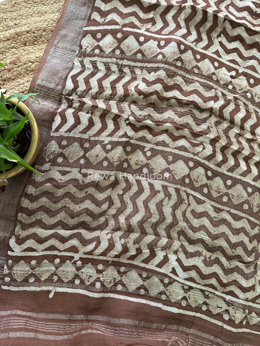 Brown Cotton Linen Saree LS011