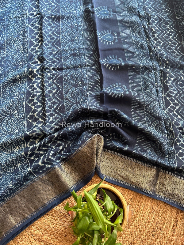 Indigo Cotton Print Saree