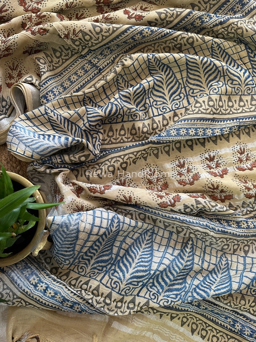 Beige Cotton Linen Saree LS05