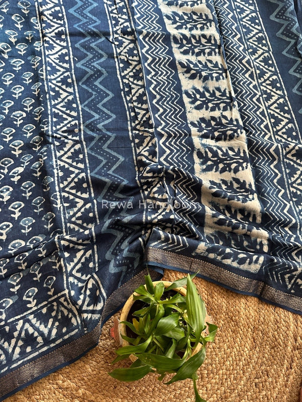 Indigo Cotton Print Saree