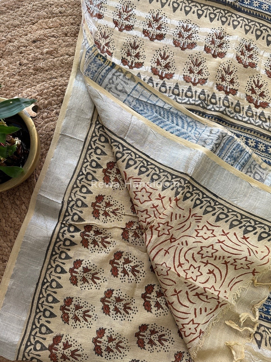 Beige Cotton Linen Saree LS05