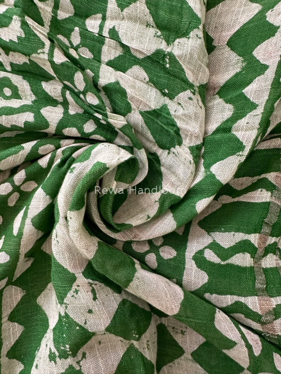 Green Cotton Linen Saree LS016