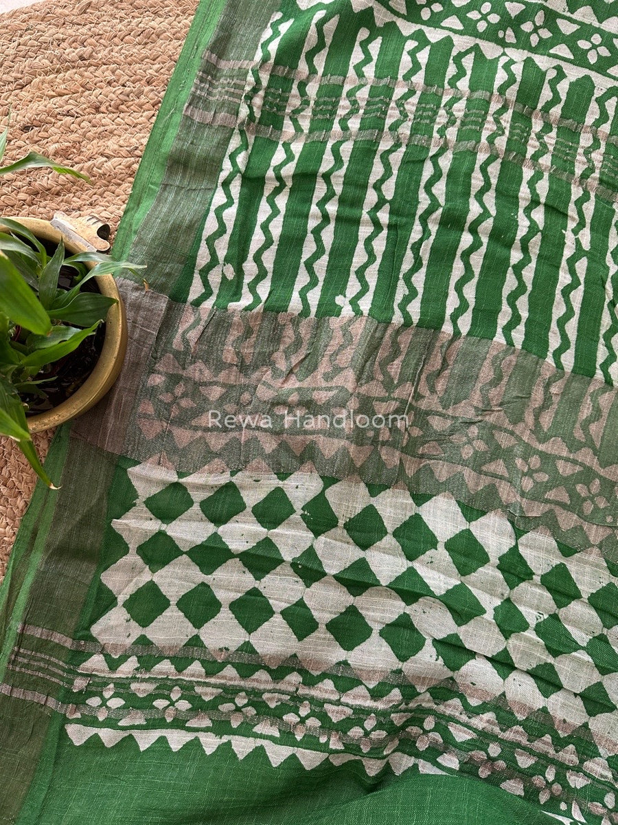 Green Cotton Linen Saree LS016
