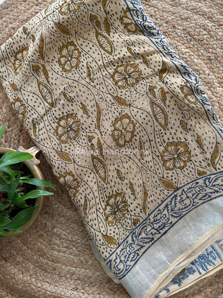 Beige Cotton Linen Saree LS020