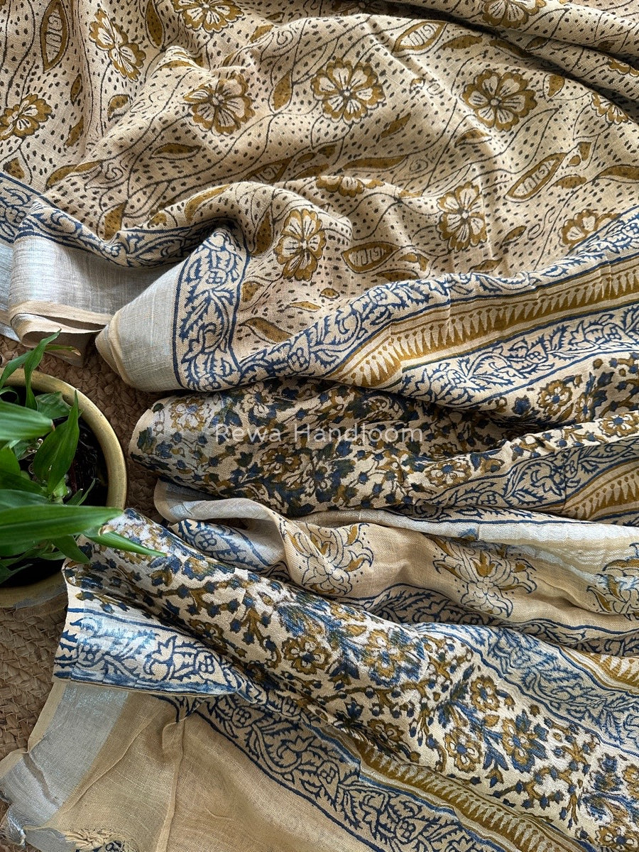 Beige Cotton Linen Saree LS020