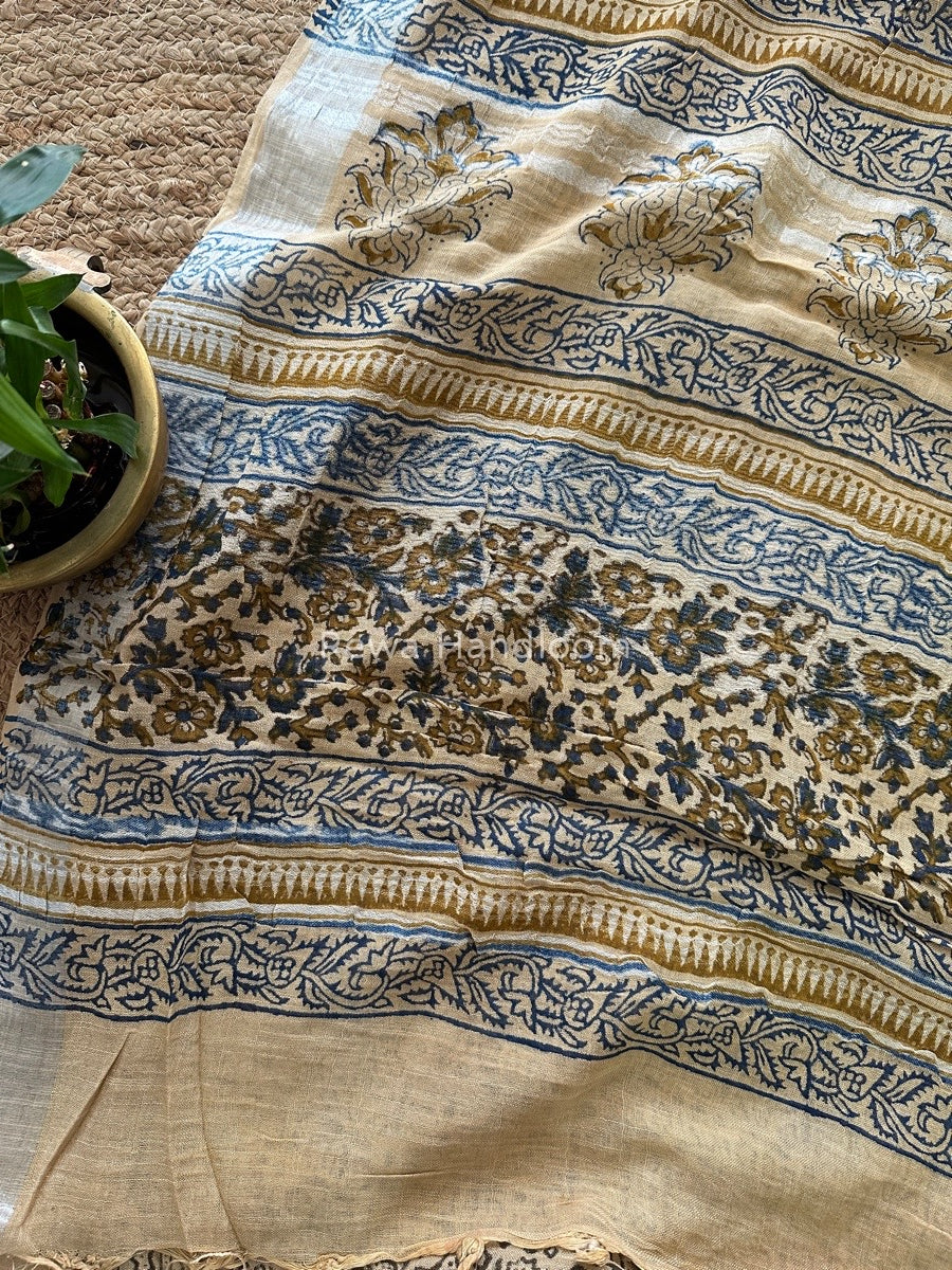 Beige Cotton Linen Saree LS020