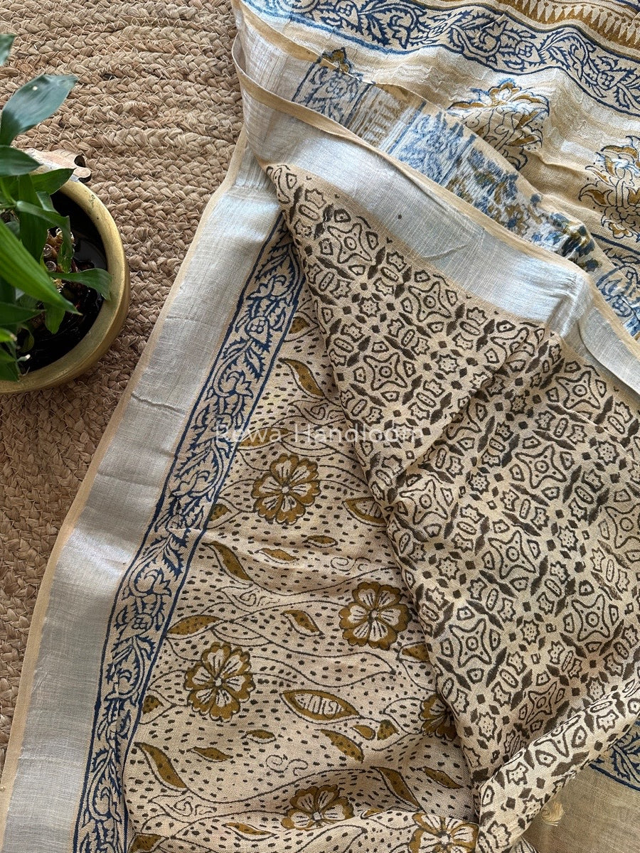 Beige Cotton Linen Saree LS020