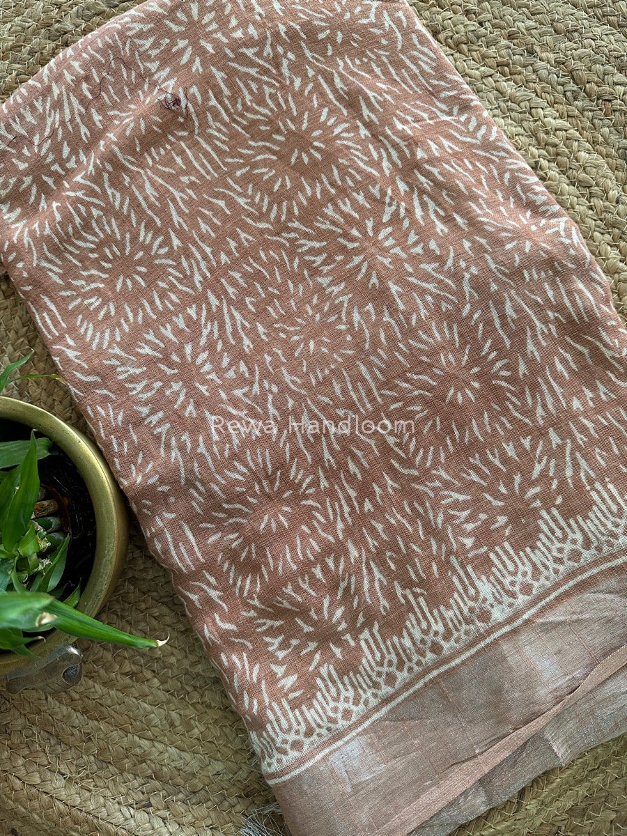 Peach Cotton Linen Saree LS017