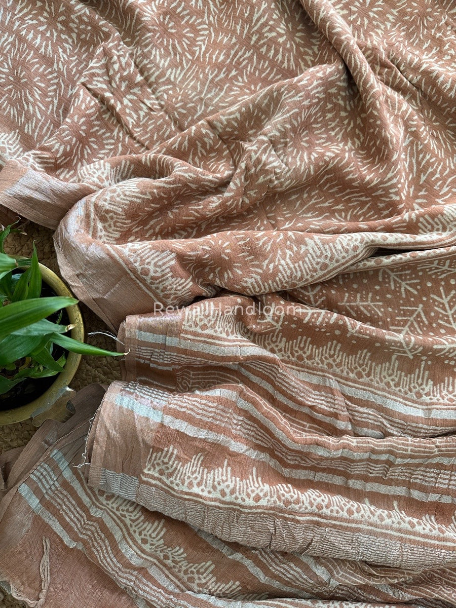 Peach Cotton Linen Saree LS017