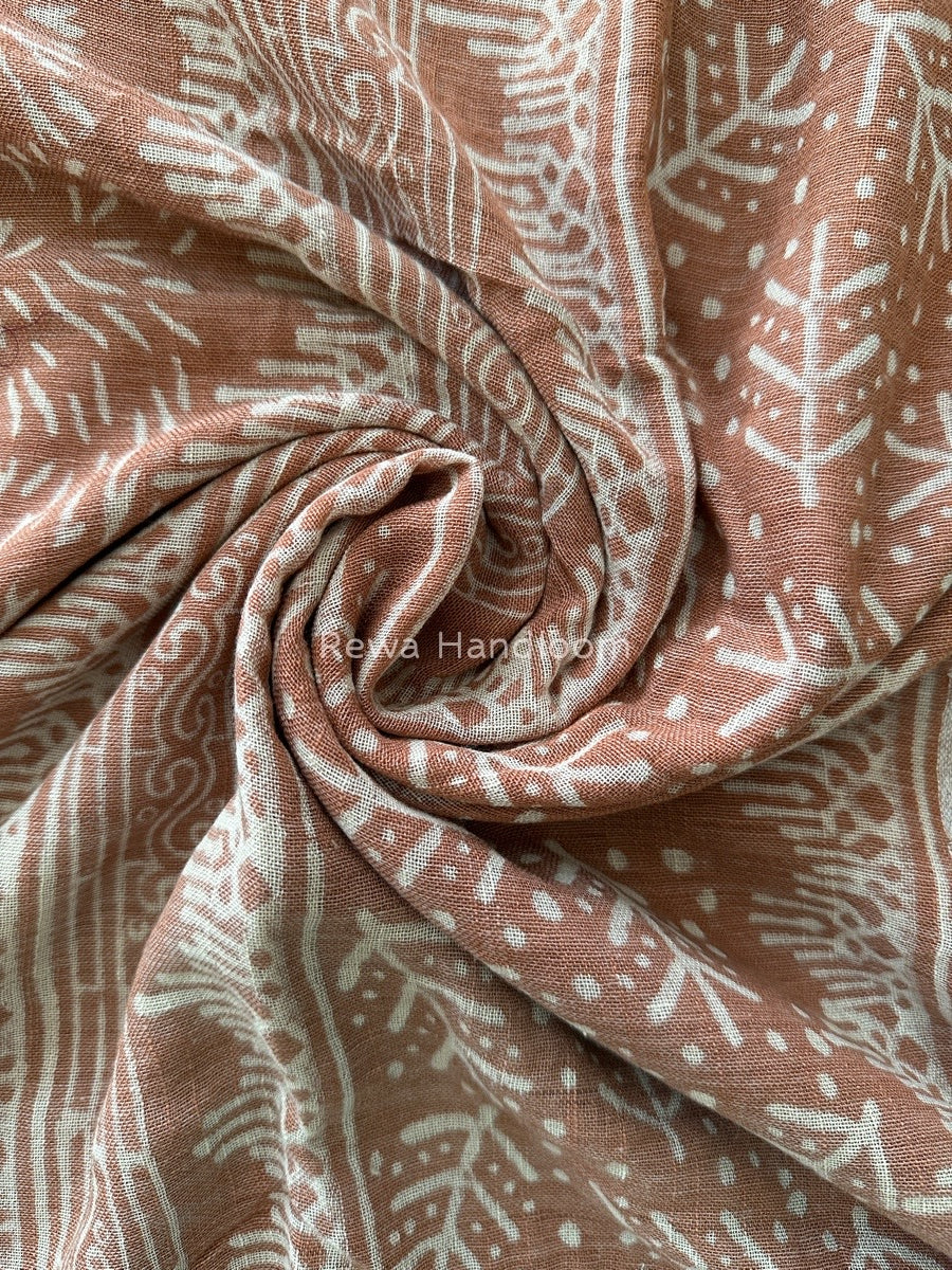 Peach Cotton Linen Saree LS017