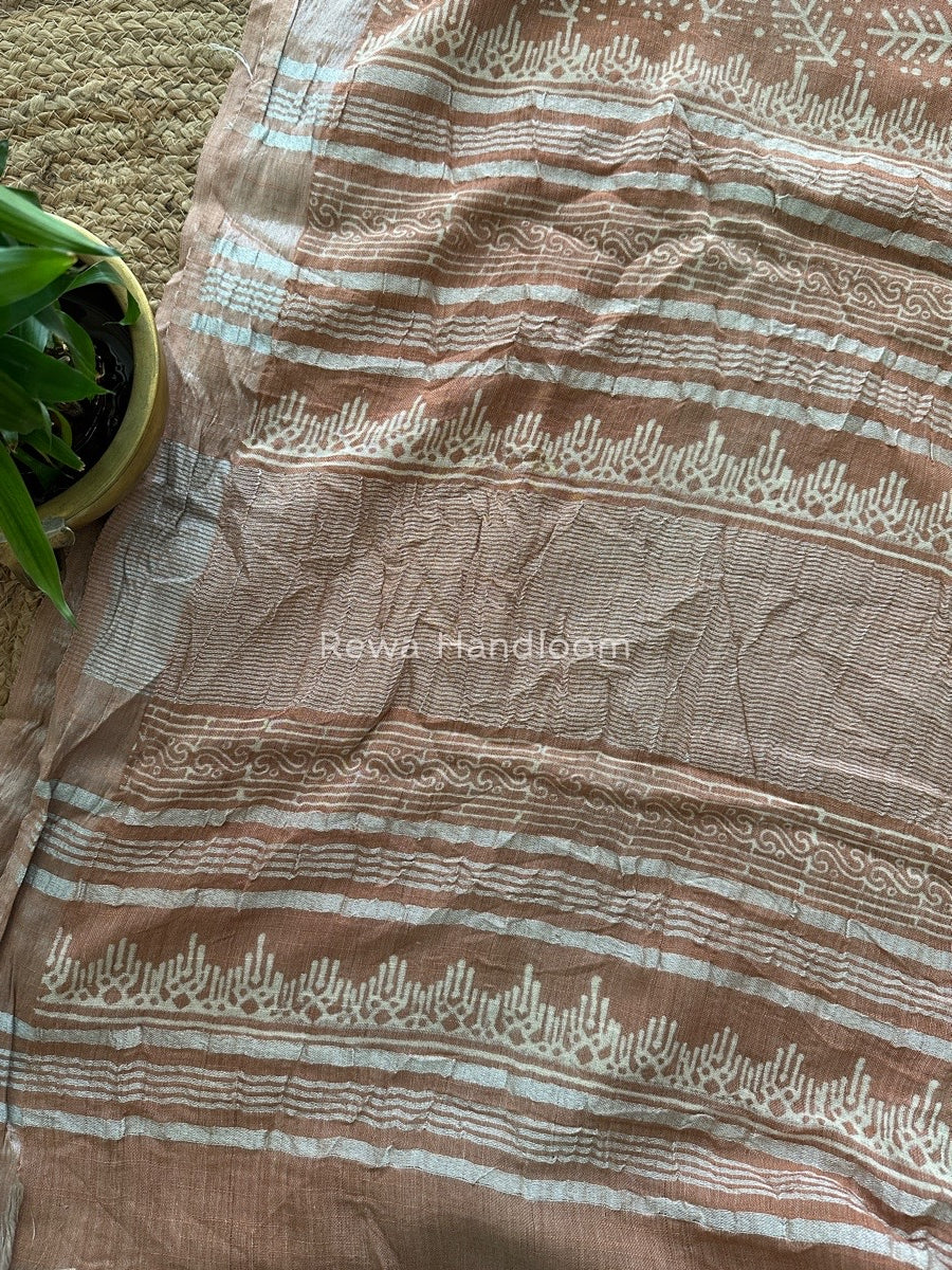 Peach Cotton Linen Saree LS017