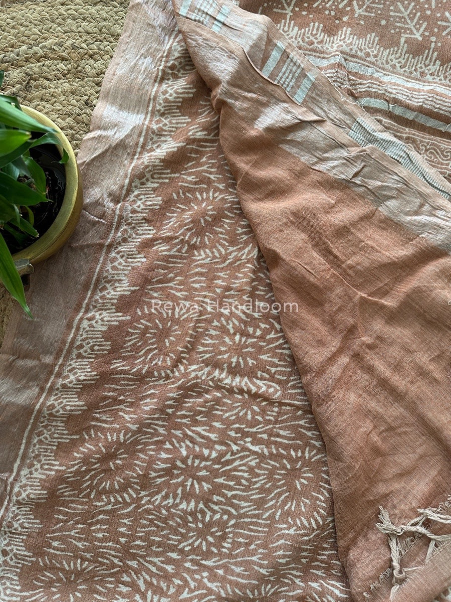 Peach Cotton Linen Saree LS017