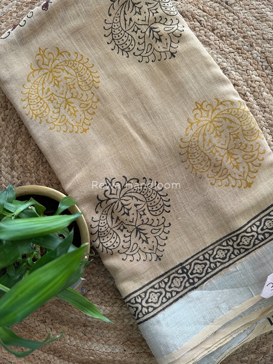 Beige Cotton Linen Saree LS015