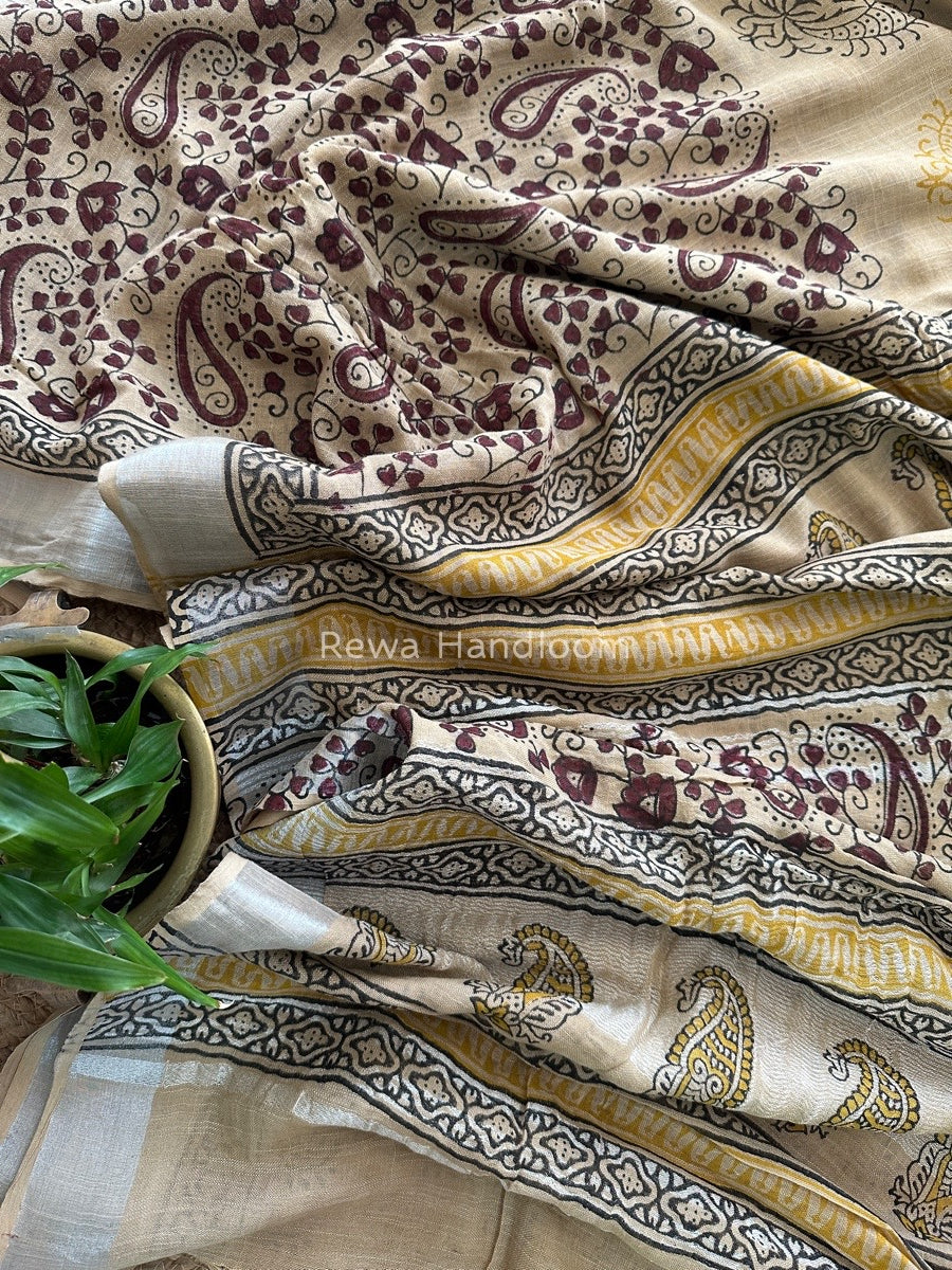 Beige Cotton Linen Saree LS015