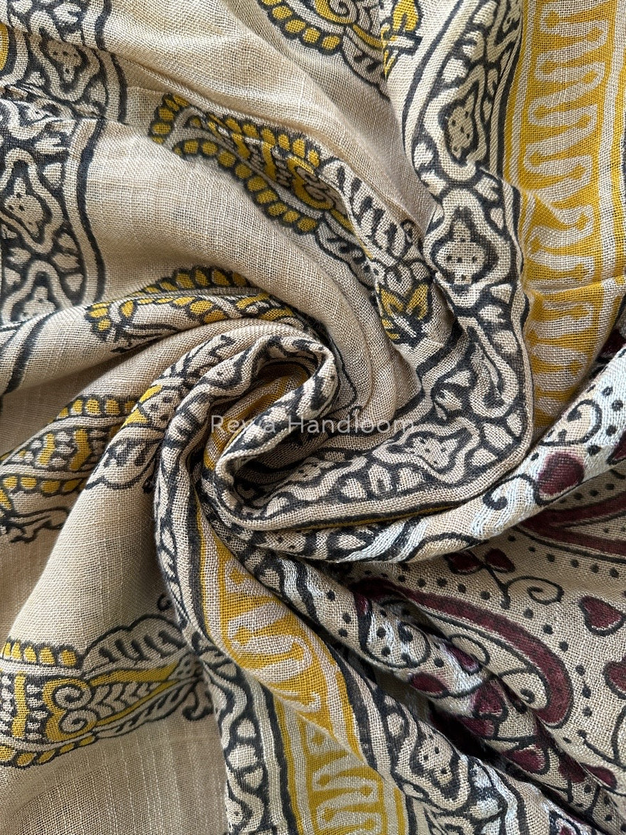 Beige Cotton Linen Saree LS015