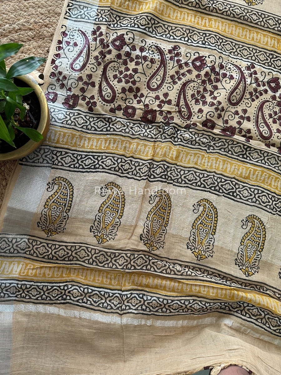 Beige Cotton Linen Saree LS015