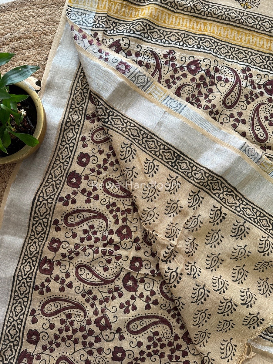 Beige Cotton Linen Saree LS015