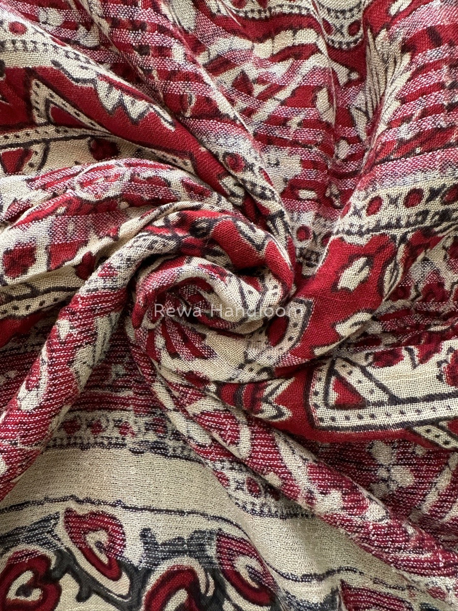 Beige-Maroon Cotton Linen Saree LS013