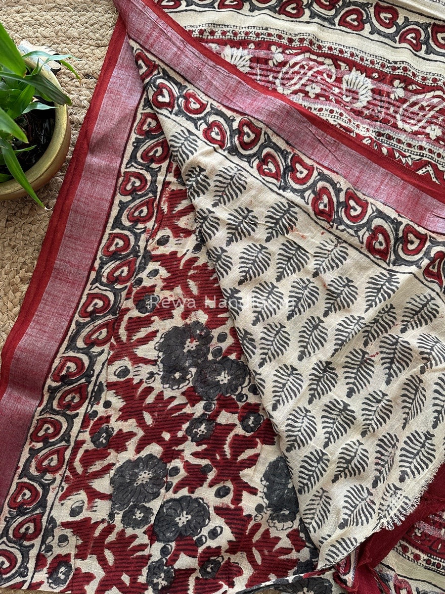 Beige-Maroon Cotton Linen Saree LS013