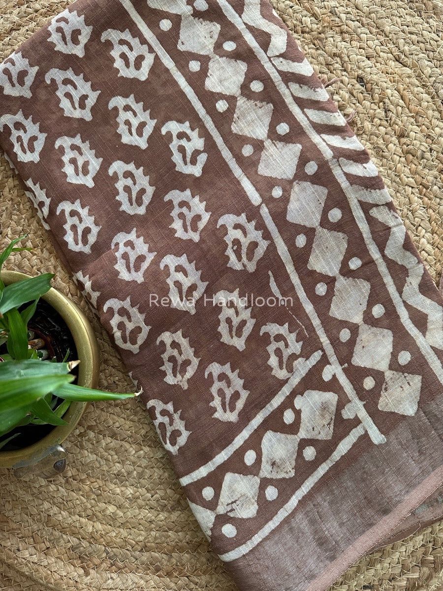 Brown Cotton Linen Saree LS03