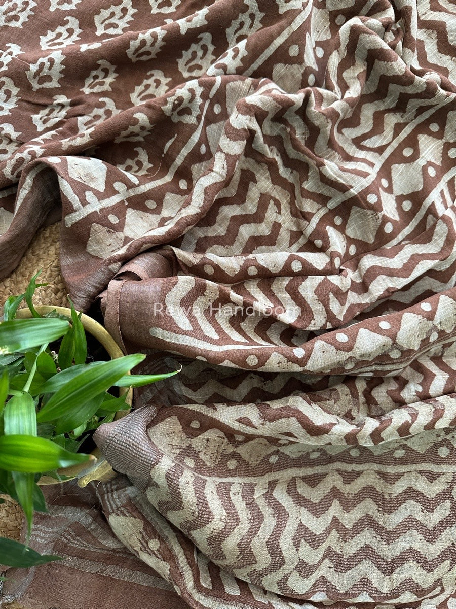 Brown Cotton Linen Saree LS03