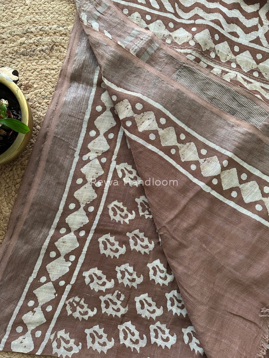 Brown Cotton Linen Saree LS03
