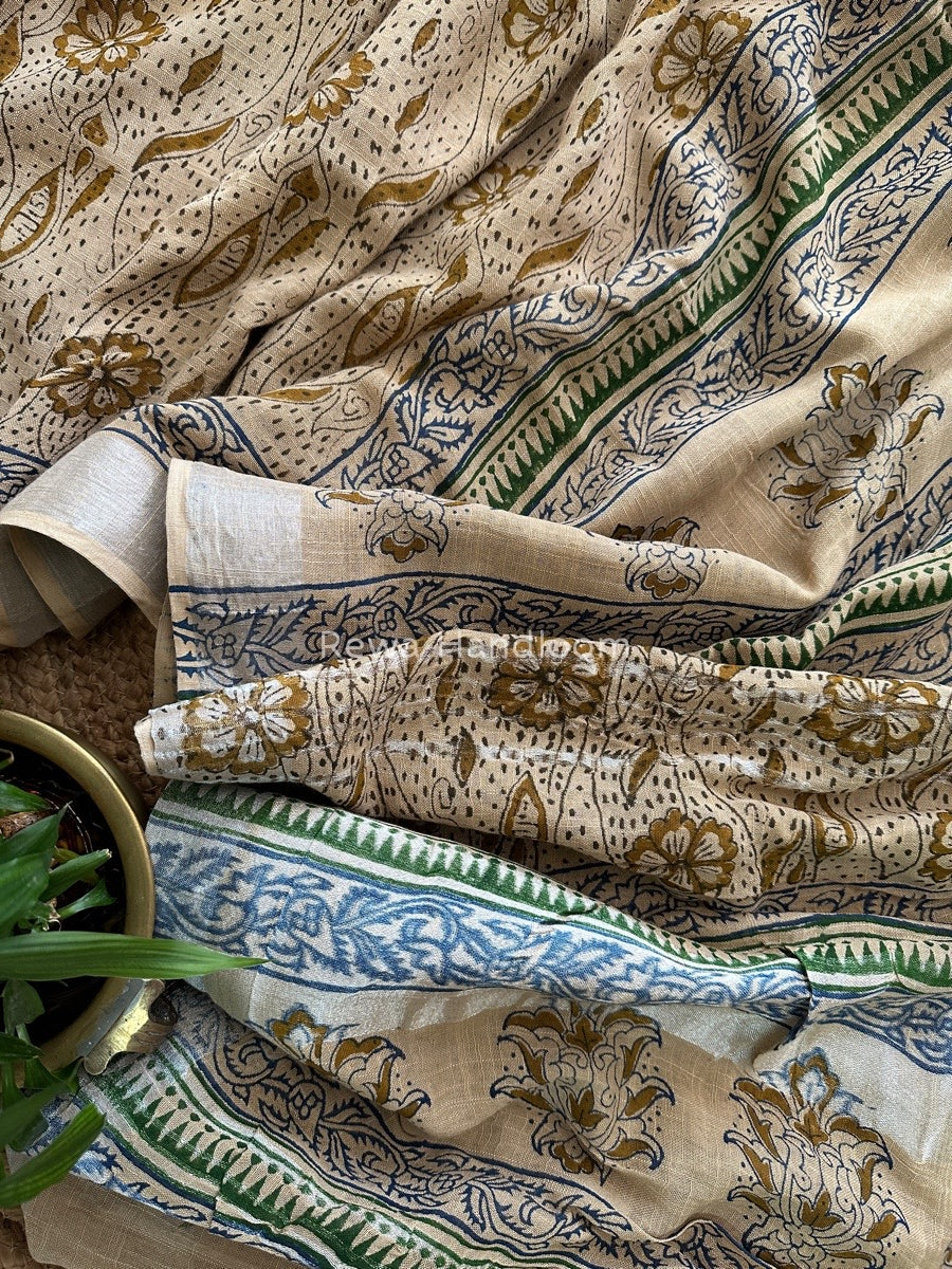Beige Cotton Linen Saree LS08